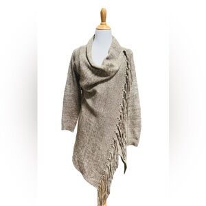 Women’s tassel hem sweater cardigan L beige